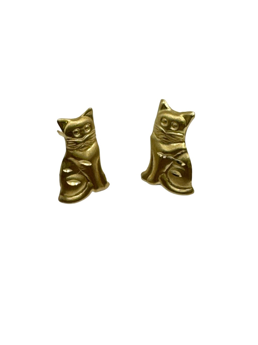 Vintage Y2K 14K Yellow Gold Cat Post Stud Earrings 14K Yellow Gold Cat Studs